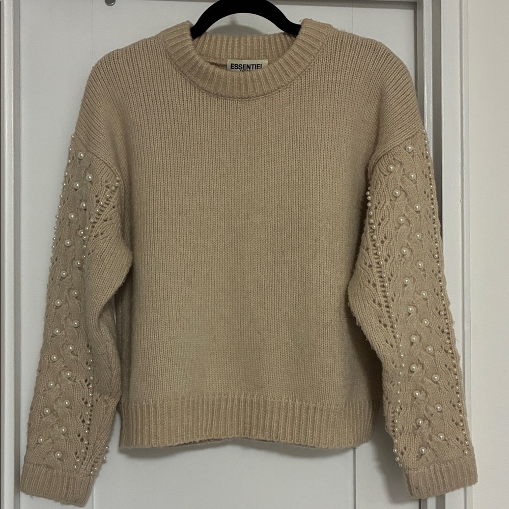 Essentiel Antwerp Cable Sleeve Sweater with Pearls